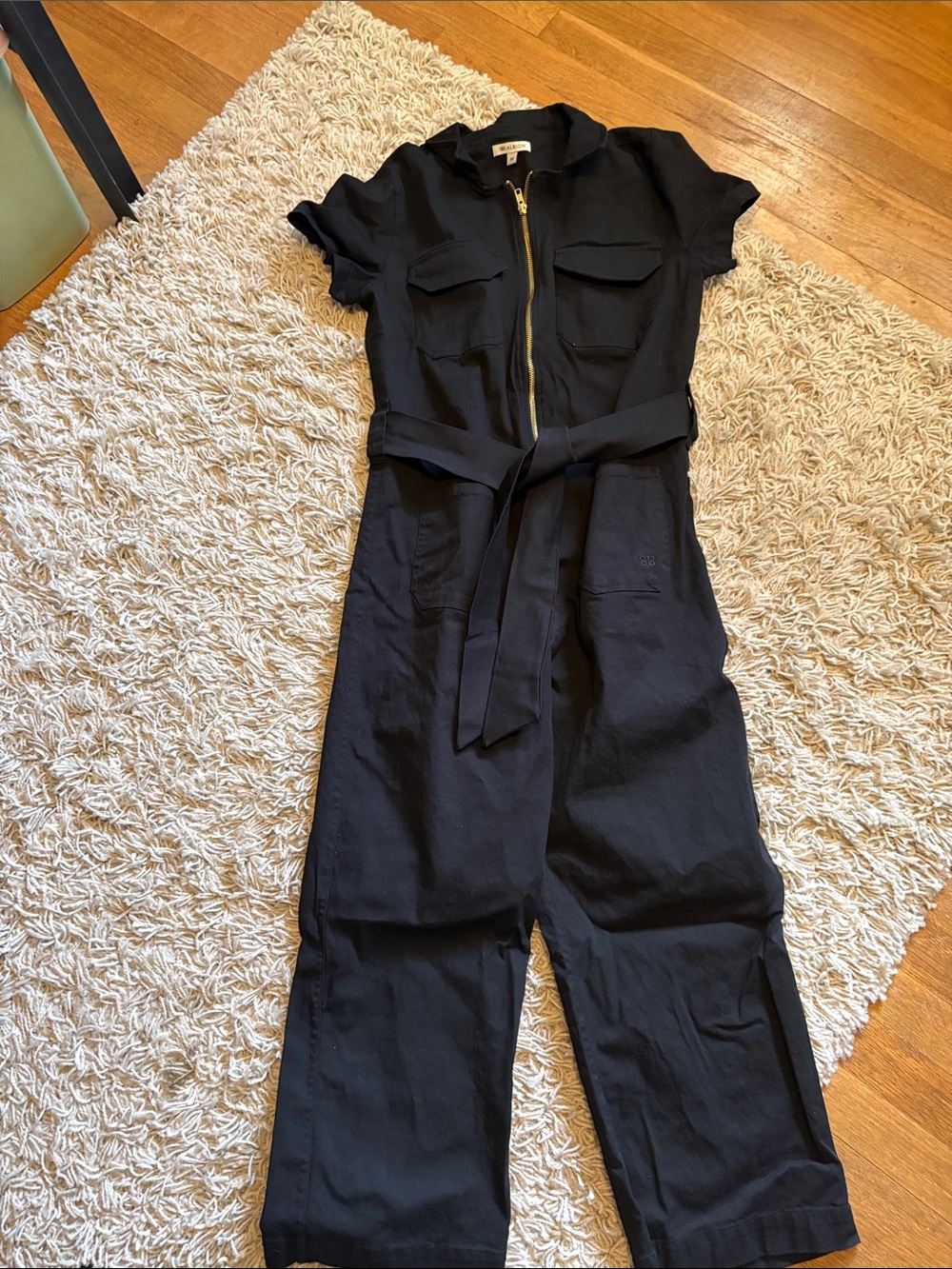 Albion Black Short-Sleeve Zip Jumpsuit with Waist Tie